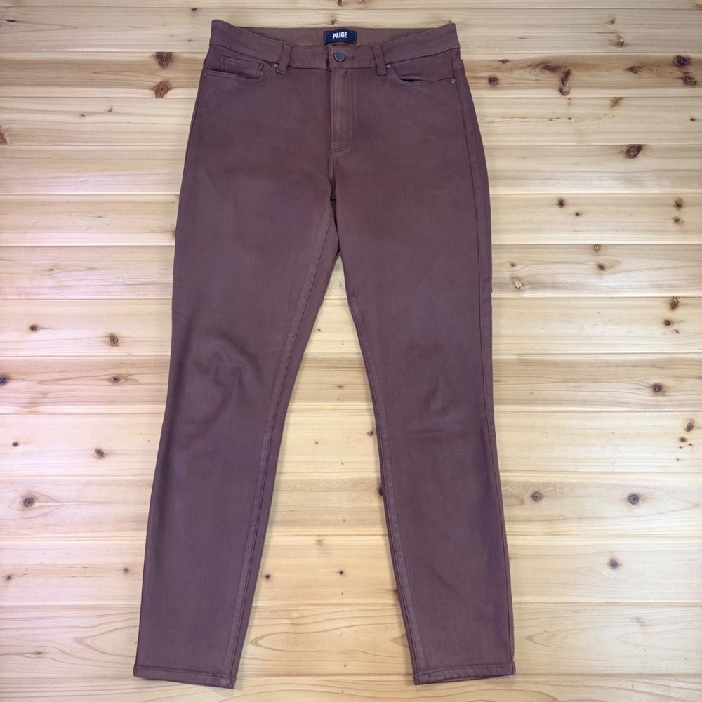 Paige Jeans Womens 31 Brown Skinny High Rise Coated Denim Jeans